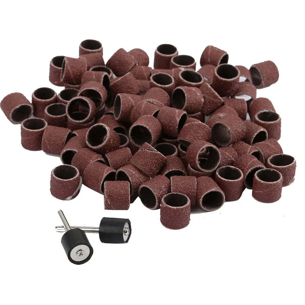 100Pcs Sanding Drum 1/2(Inch) 80 Grit Sand Bands Shank Rotary Tool For Kit with 2Pcs