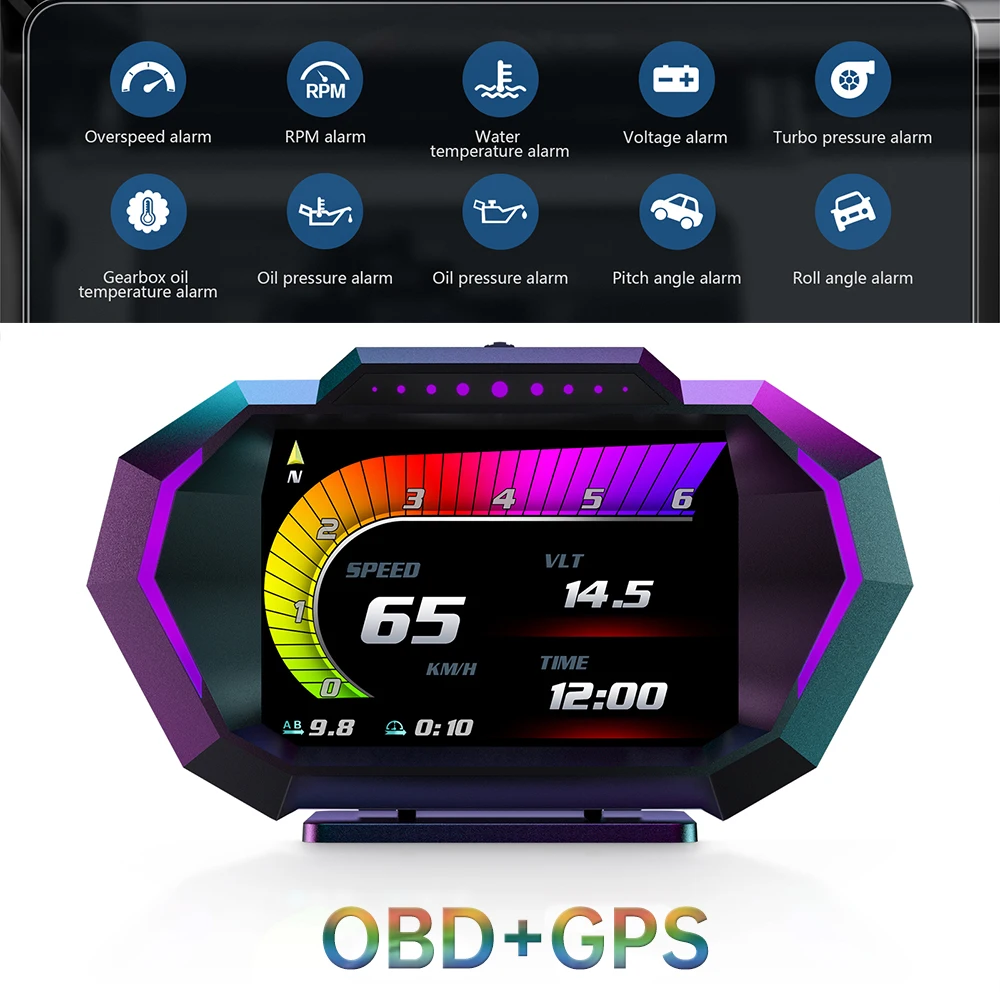 

2024 Multiple Languages OBD2 GPS Turbo Pressure Head Up Display P24 Speedometer obd2 scanner Head Up Display for car