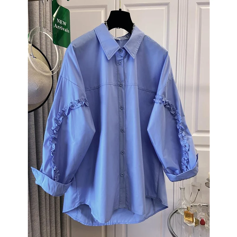 2025 Autumn New Simplicity Elegant Buttons Turn-down Collar Long Sleeve Blouse Female All-match Pleated Loose Women's Shirt Tops