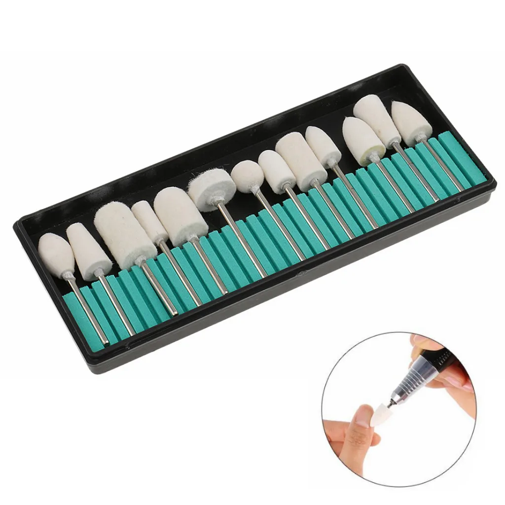 Lot de 13 têtes de ponçage pour ponceuse à ongles électrique, accessoire de manucure, polissage, nail art