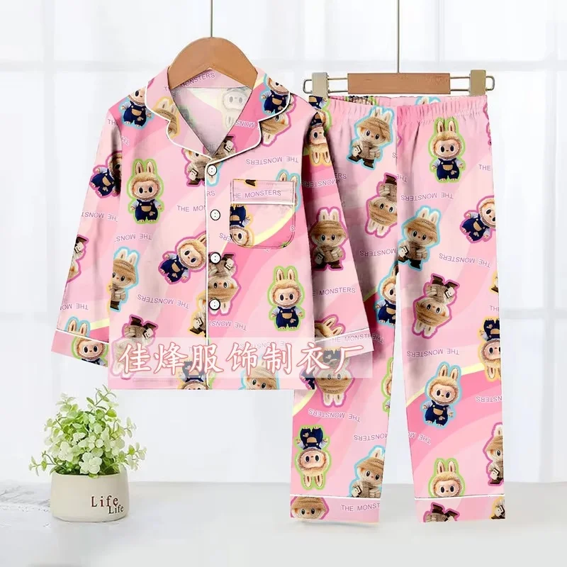 Ensemble de pyjama de dessin animé Labubu pour enfants, vêtements de nuit mignons, vêtements de maison décontractés, vêtements doux et respirants, cadeaux pour enfants, automne, chaud