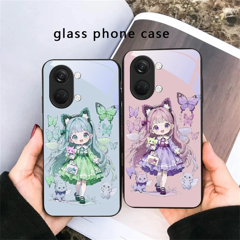 

Q-version Blue Butterfly For OnePlus Ace 2 3 2V 5 Pro Nord CE 2T 2 3 Lite N20 N30 6 7T 8 T 9 10 Pro 11R 12R 13R Glass Phone Case