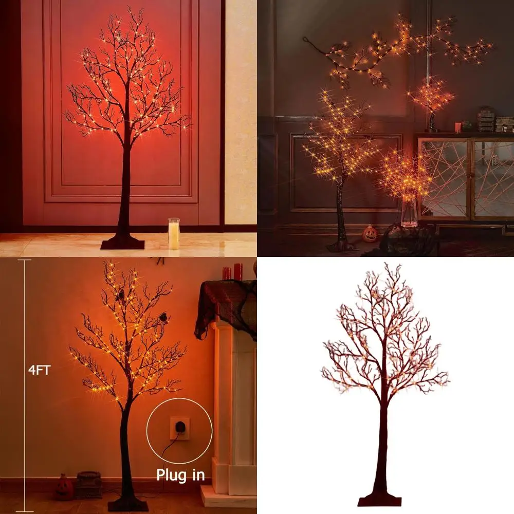 

150 оранжевых гирлянд высотой 4 фута, черное блестящее дерево для декора вечеринки в помещении и на открытом воздухе на Хэллоуин