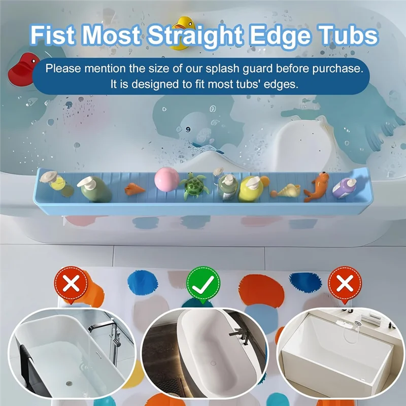 AT43-واقي سبلاش أطول لحوض الاستحمام للأطفال، واقي مياه من السيليكون، حامل صينية للحوض، طول طويل لحوض الاستحمام #3