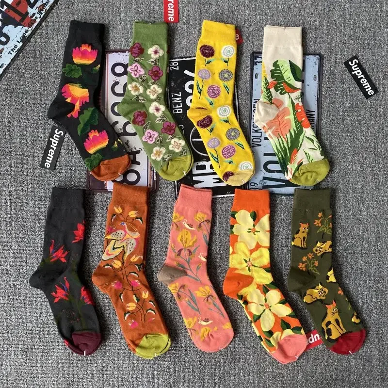 New Women Flower Plant Socks Collection Kawaii Casual Female Cotton Sock Literary Men Sock