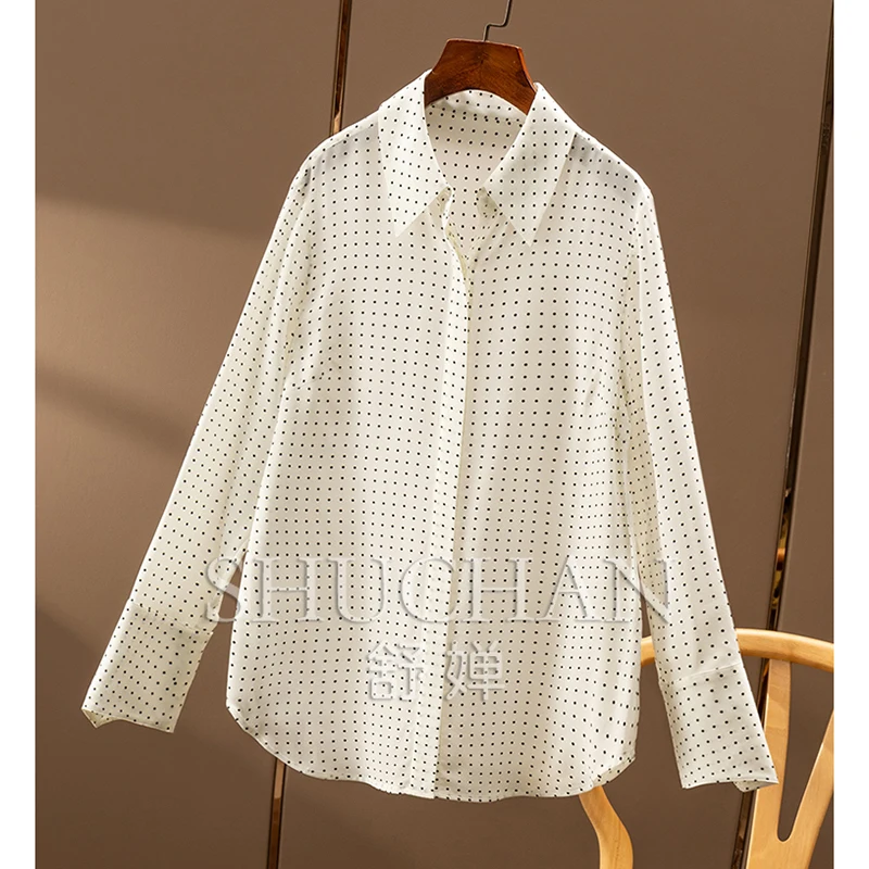 Polka Dots, Elegant Workplace Silk Shirt Women 3Z47 Blusas De Mujer Bonitas Y Baratas  Blusas Femininas Elegantes