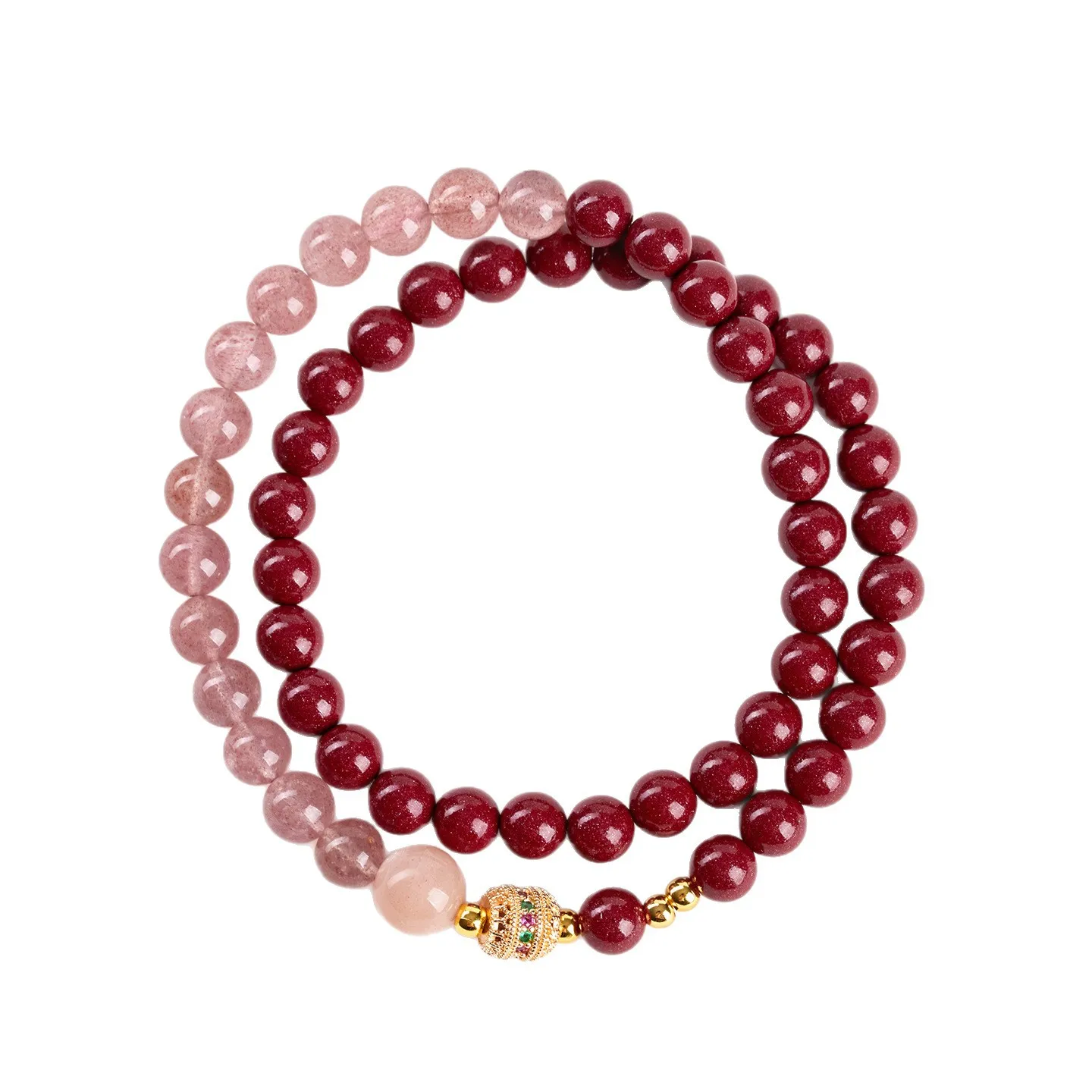 Natural Original Mine High Content Purple Gold Cinnabar Strawberry Crystal Double Circle Bracelet Luck Transfer Female Jewelry