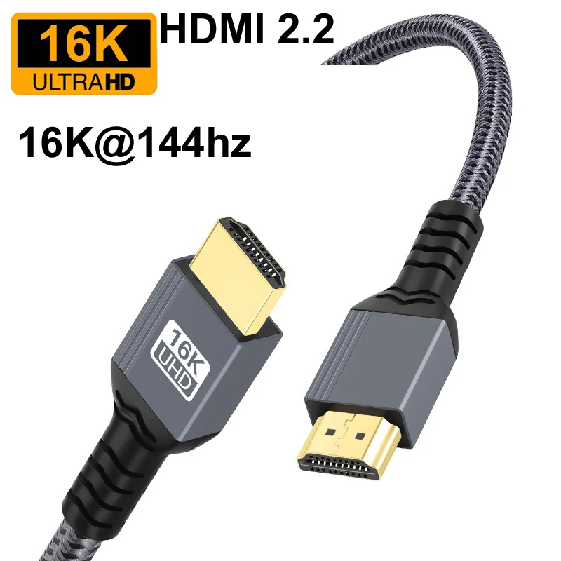 0.5M/1M/2M Braided Gold Plated HDMI 2.2 16K@144hz 8k60Hz High Speed 96Gbps QFT UHD HDR EARC Cable For HDTV Laptop TV PS5 Gaming