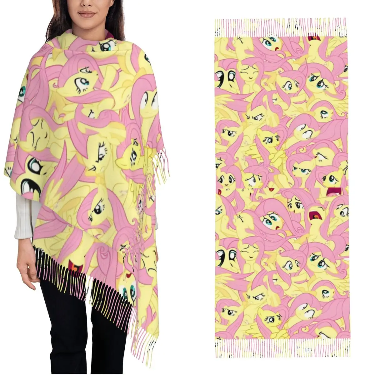 My Little Pony Fluttershy Mess Scarf for Women Warm Winter Cashmere Shawl Wrap Long Shawl Scarf for Evening Dress