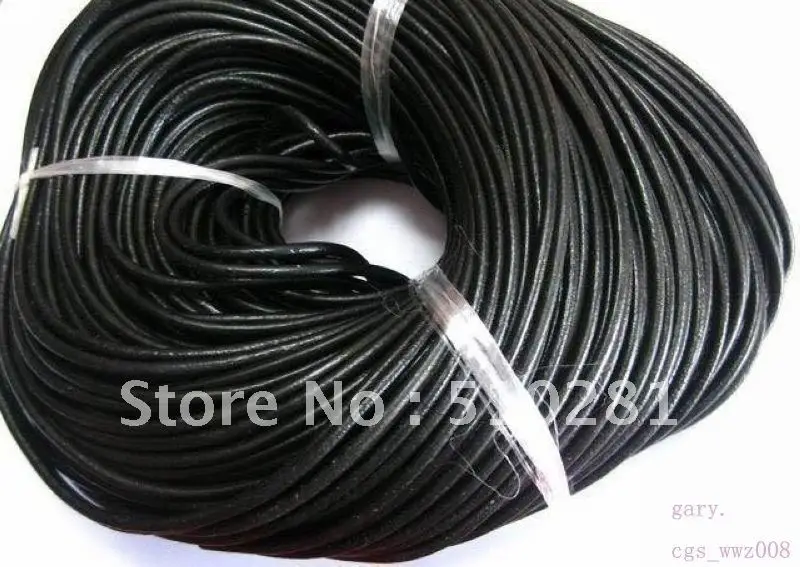 100meter black real round leather jewerly cord 1.5mm is on sale for