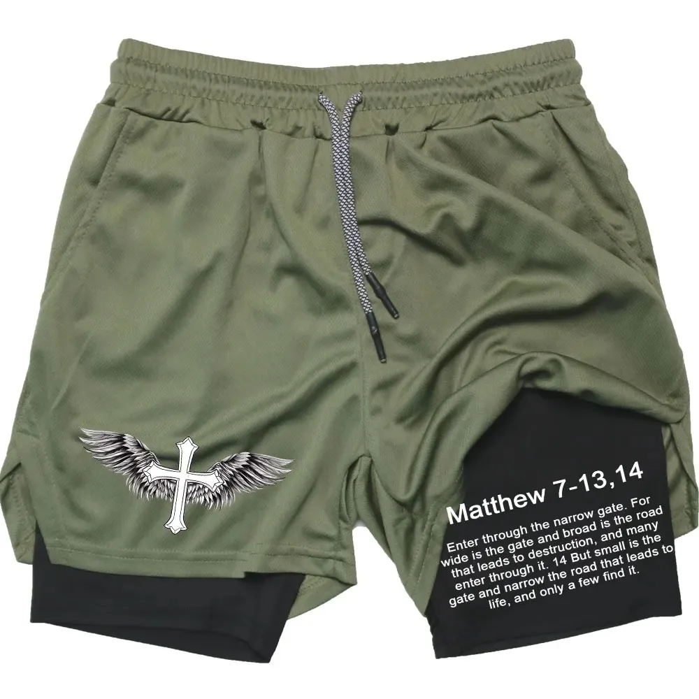 Pantalones cortos de compresión para hombre, Shorts deportivos 2 en 1 de alto rendimiento con estampado de la Biblia, informales, para gimnasio,