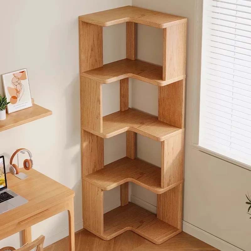 

Customizable Solid Wood Corner Bookshelf Integrated Against The Wall Floor Narrow Cabinet Household Corner Storage Shelf