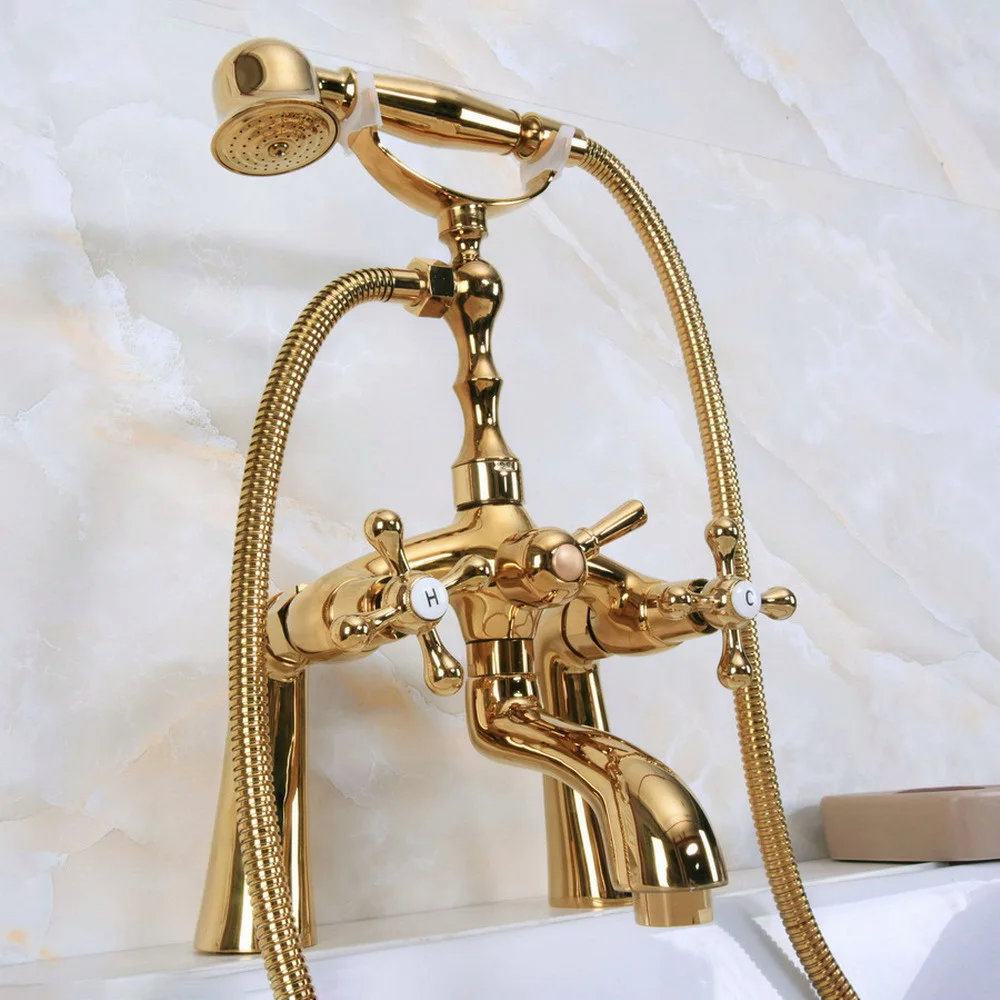 

Gold Color Brass Clawfoot Bath Tub Faucet with Handshower - Deck Mount ana145