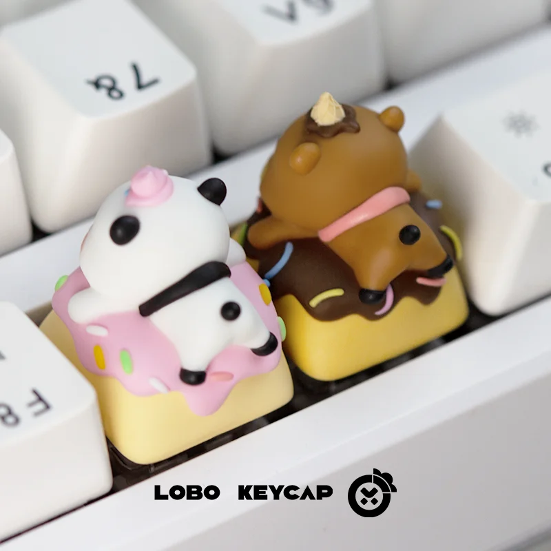 One Two Bubu Donut Keycap Kawaii Decor Single Cartoon Anime Keycaps Replace Personality Keyboard Accessories Oem Esc Couple Gift