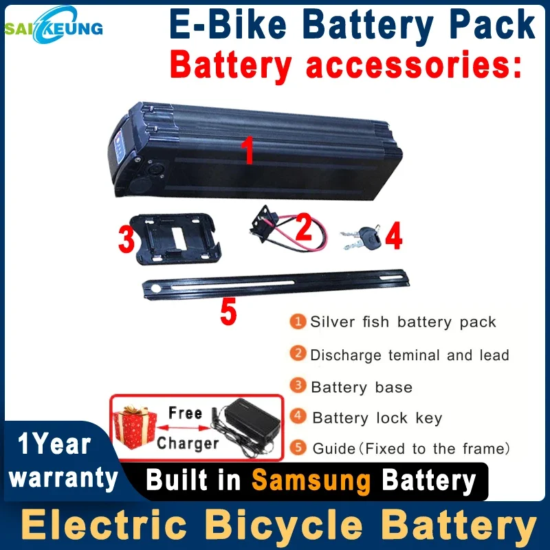 SilverFish-batería de litio para bicicleta eléctrica, 36v, 48v, 52v, 60v, 72v, 20, 24Ah, 30, 40, 50, 60Ah, Akku, Accu, 1000w, 2000w, 3000w