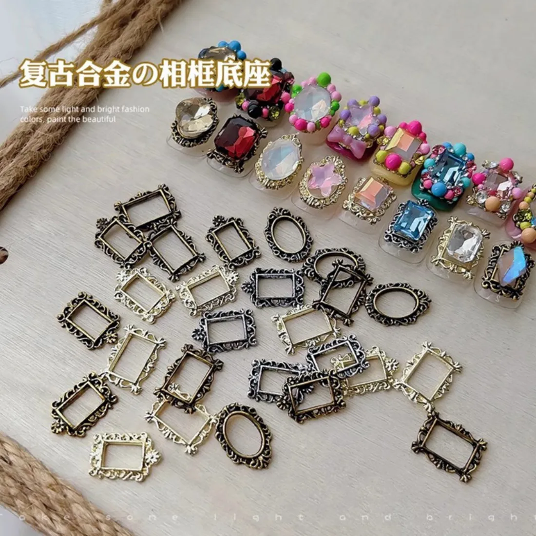 YYM 50PCS Minimalist Square Oval Photo Frame Alloy Nail Art Charms 3D Light Luxury Hollowed Frame Nail Decorations for DIY