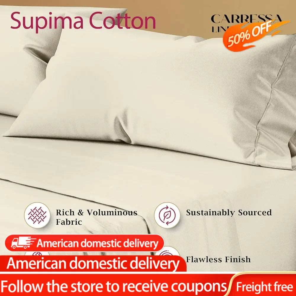 Luxury 100% Supima Cotton Queen Sheets - Premium 1200 Thread Count Cotton Sheets for Queen Size Bed, 4 Pc Ivory Bed Sheets Set,