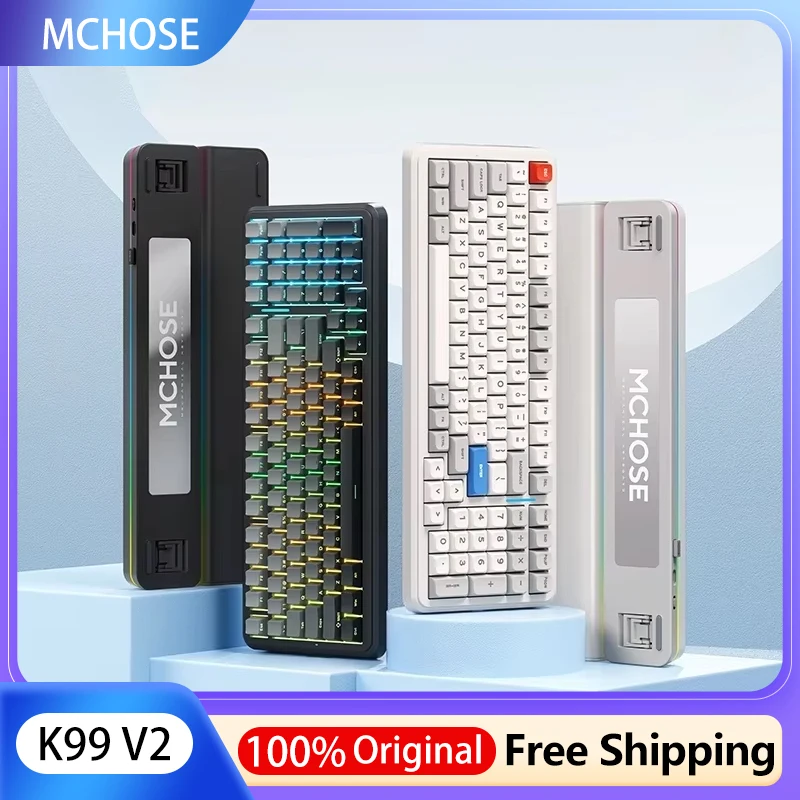 

MCHOSE K99 V2 Беспроводная механическая клавиатура для киберспорта с горячей заменой, трехрежимная эргономика, длительный срок службы батареи, RGB, индивидуальные игры