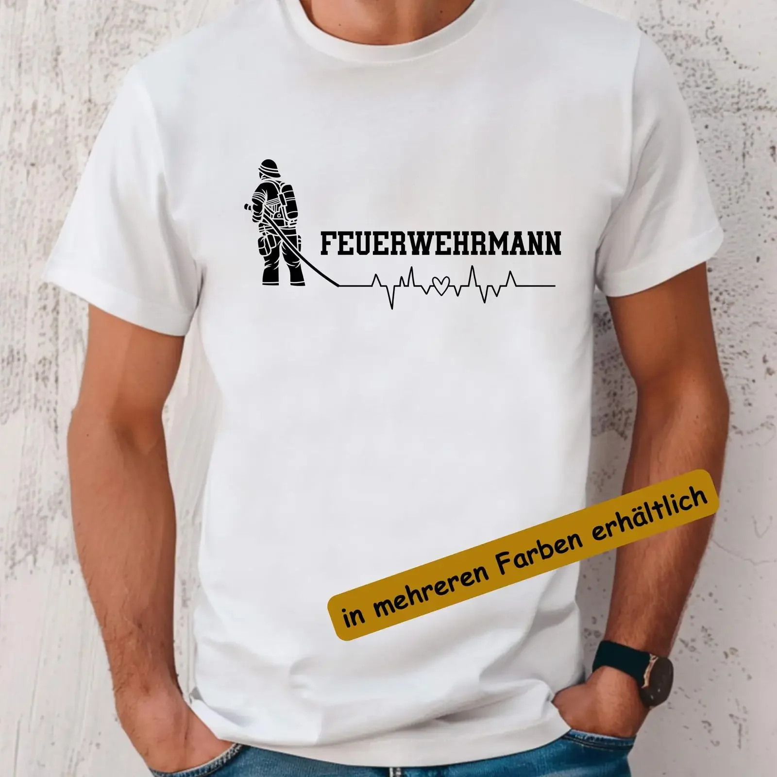 Men's Firefighter Heartbeat T Shirt Casual  for Fireman Fire Department First Responder vintage Washed Stylish designer clothes