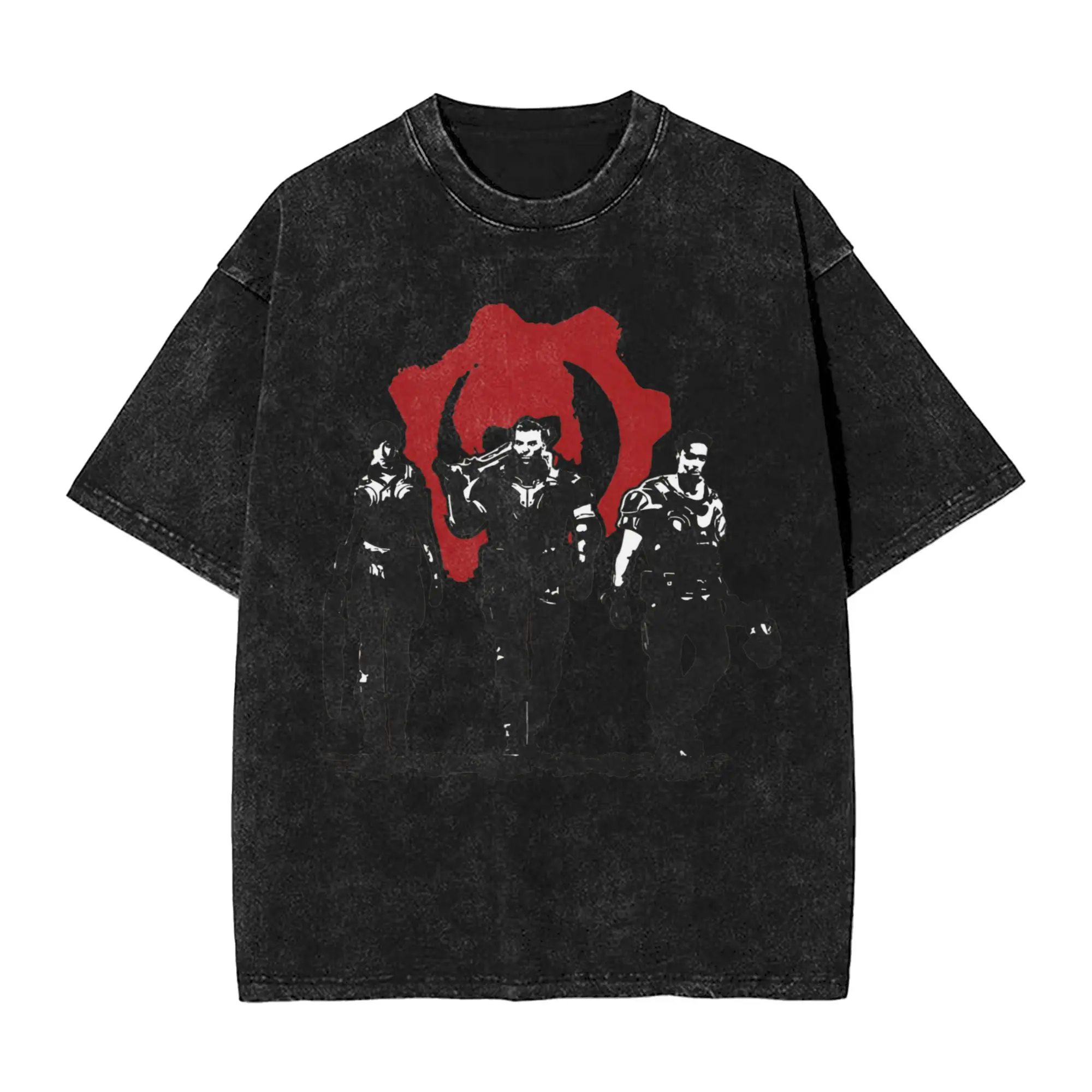 Gears Of Wars E-DAY Skull Cog Men T Shirt Washed  Vintage Tee Shirt Short Sleeve Crewneck T-Shirts Pure Cotton Gift Idea Tops