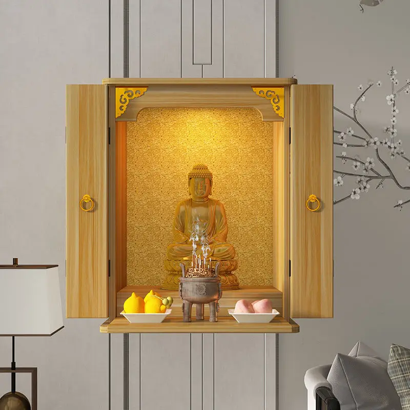 YFY Wall-Mounted Household Buddha Niche with Door Guanyin Altar God Cabinet Wall Cupboard God