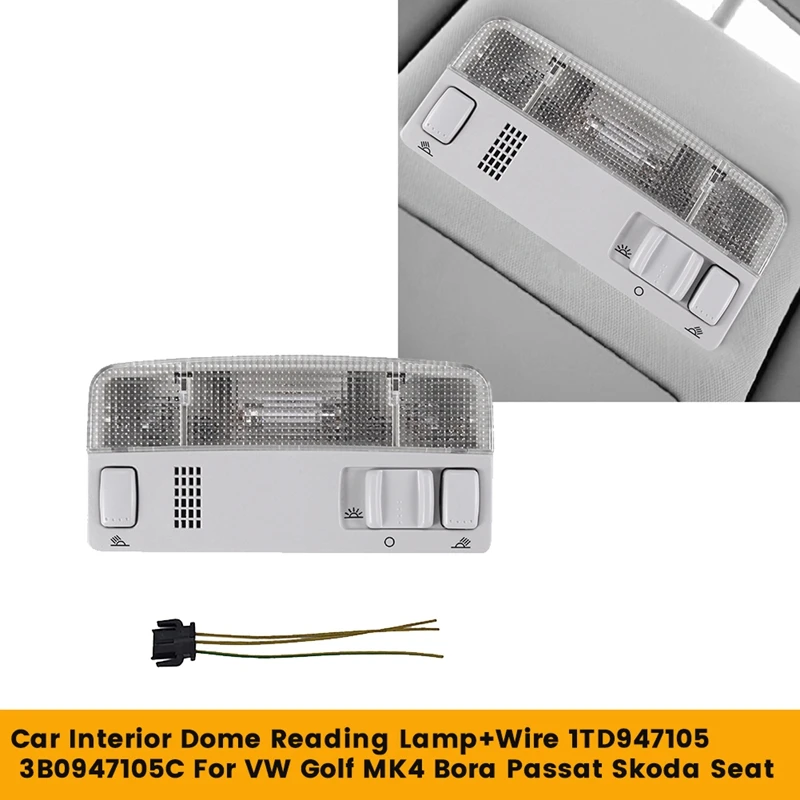 Gray Overhead Interior Reading Lamp+Wire 1TD947105 For VW Golf MK4 Bora Passat Skoda Seat Car Dome Light 3B0 947 105 C