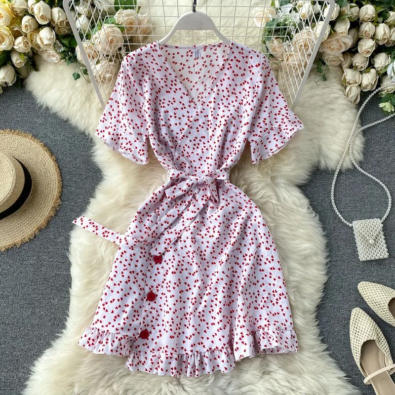 2025 Summer Beach Mini Dress Women Floral Print Boho Long Dress Ruffles Wrap Casual V-Neck Split Sexy Party Dress Robe Femme