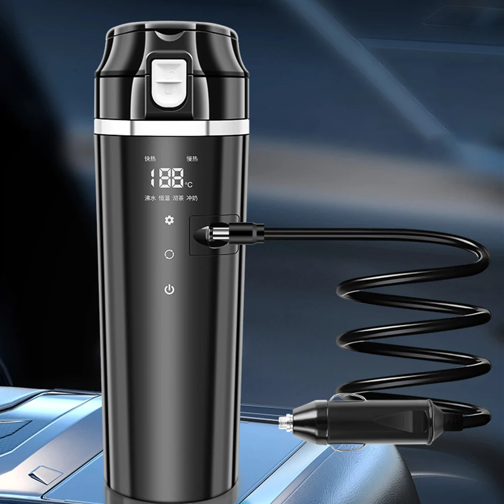 12V/24V Car Heated Smart Mug Smart Temperature Control Coffee Milk Heated Kettle Stainless Steel Water Warmer Bottle Thermos Cup