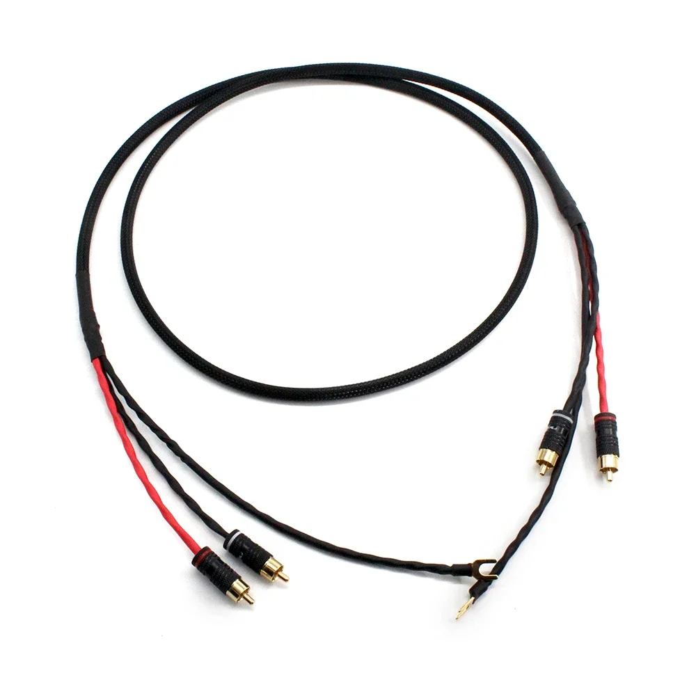 

2 RCA to 2 RCA ground U spade plug Audio Phono Tonearm Cable with Ground Wire for LP Vinyl Record player signal cable