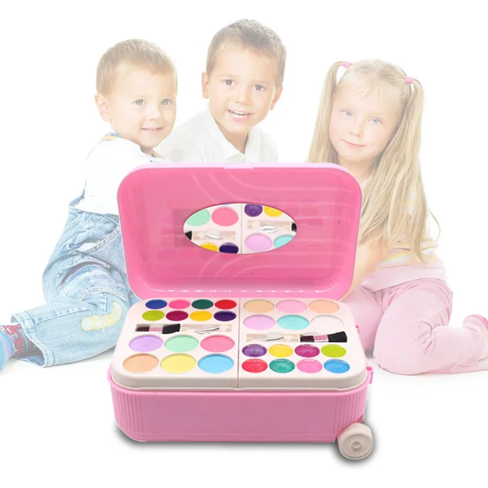 

Kids Pretend Play Make Up Toy Set Princess Pink Makeup Beauty Safety Non-Toxic Kit Toys Girls Dressing Cosmetic Slide Travel Box