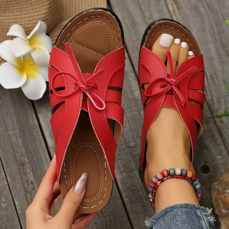 2024Women Bow Wedges Slippers Platform  Shoes Summer Beach Flip Flops Female New Fashion Sandals Casual Slides Big Size