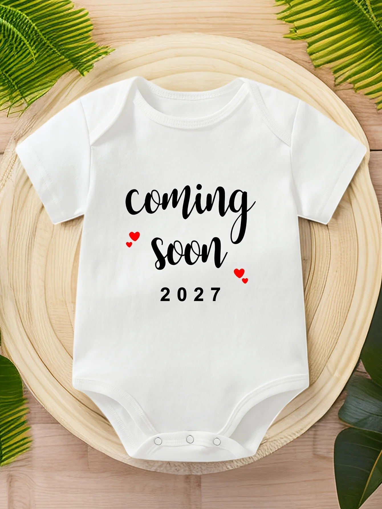 Próximamente: Pelele Triángulo para Bebé con Estampado de Letras 2027, Cuello Redondo, Manga Corta, Traje de Bautizo para Bebé, Regalo para Embarazadas y Bebés