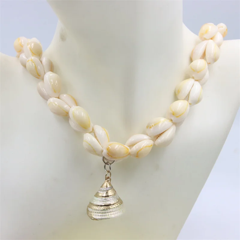 Exaggerated Jewelry Natural Sea Snail Shape Shell Bead Making Short Dangle Necklace Sweater Design Women Party Gifts Accessories