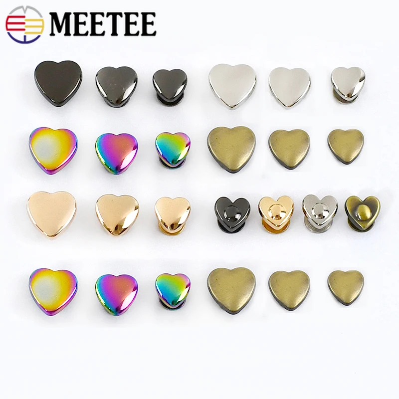 10-50Pcs 8-14mm Heart Shape Metal Screwback Rivet Screw Studs Nail Buckle Bags Foot Protect Nails Clasp Bag Decoration Accessory