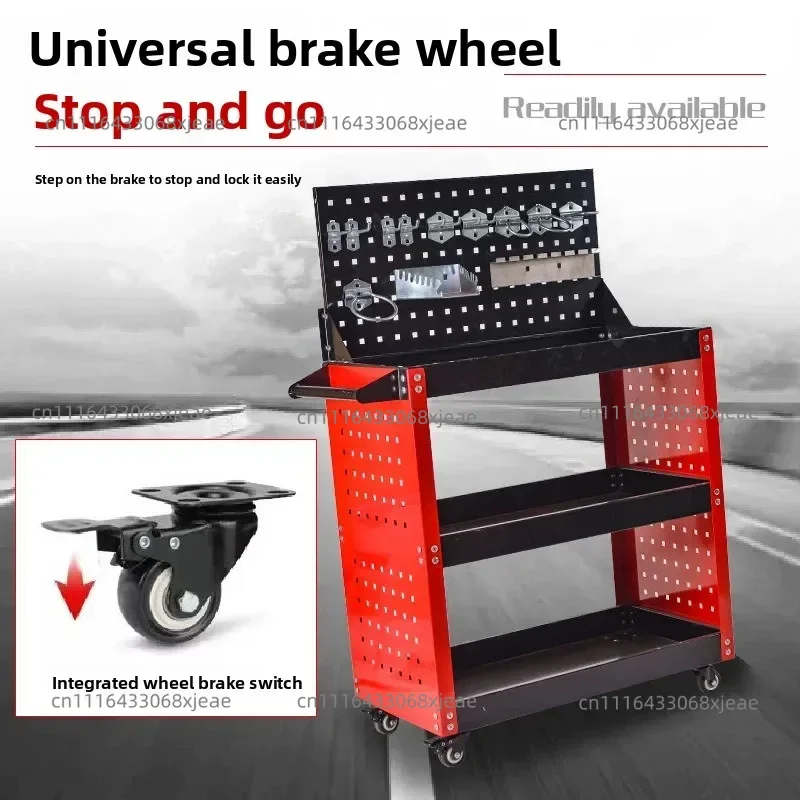 3-Tier Rolling Tool Cart With Pegboard Back Panel, Heavy Duty Mobile Tool Trolley With Drawer, Garage Workshop Tool Stora