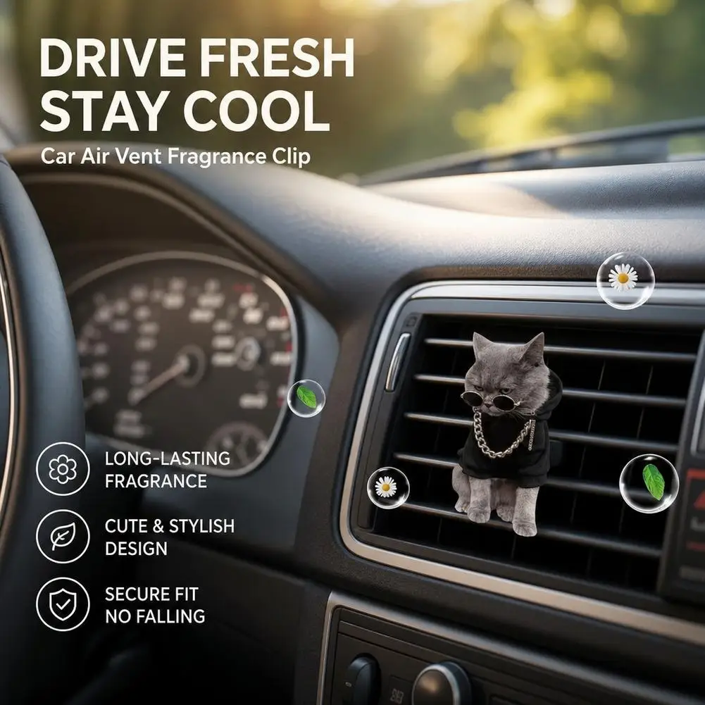 Car Air Outlet Cute Cat Aromatherapy Air Freshener Clip Automotive Elegant Deodorant Fresh Accessories Long-lasting Interior