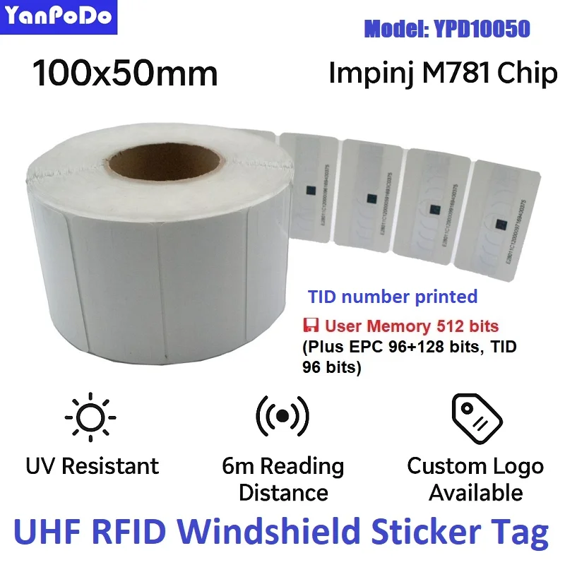 10PCS TID Number Printed UV Resistant UHF Vehicle Windshield Anti-tear Sticker Passive Adhesive RFID Tag for Car Parking Access