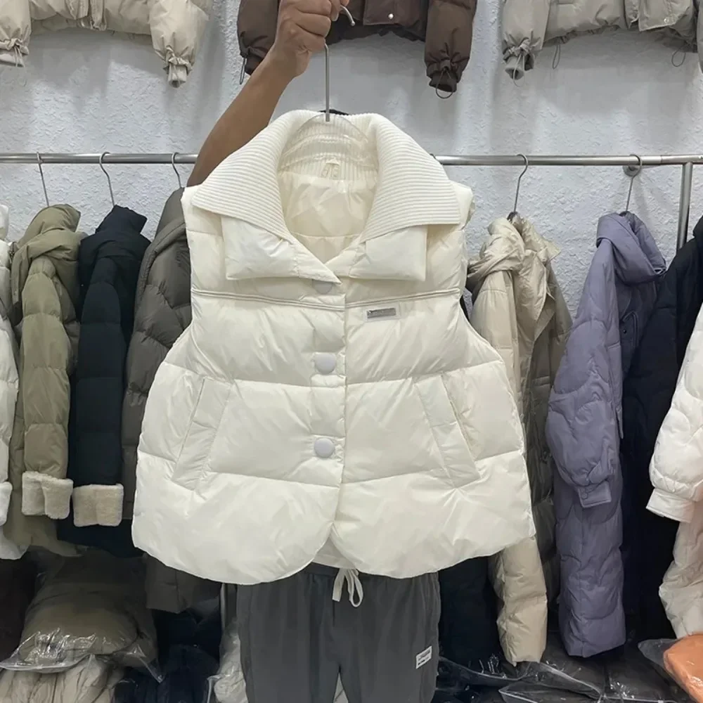 

Stitching Double Collar Waistcoat 2025 New Winter Down Coat Women White Duck Down Jacket Vest Fashion Short Warm Sleeveless