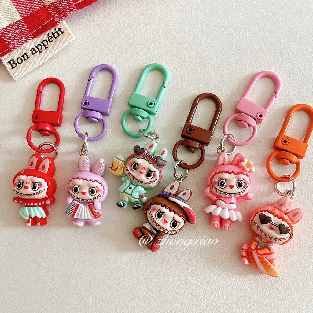 New Creative Cute Resin Clothing Labubu Keychains For Women Bag Pendant Car Key Chains Jewelry Gift Decoration Accessories