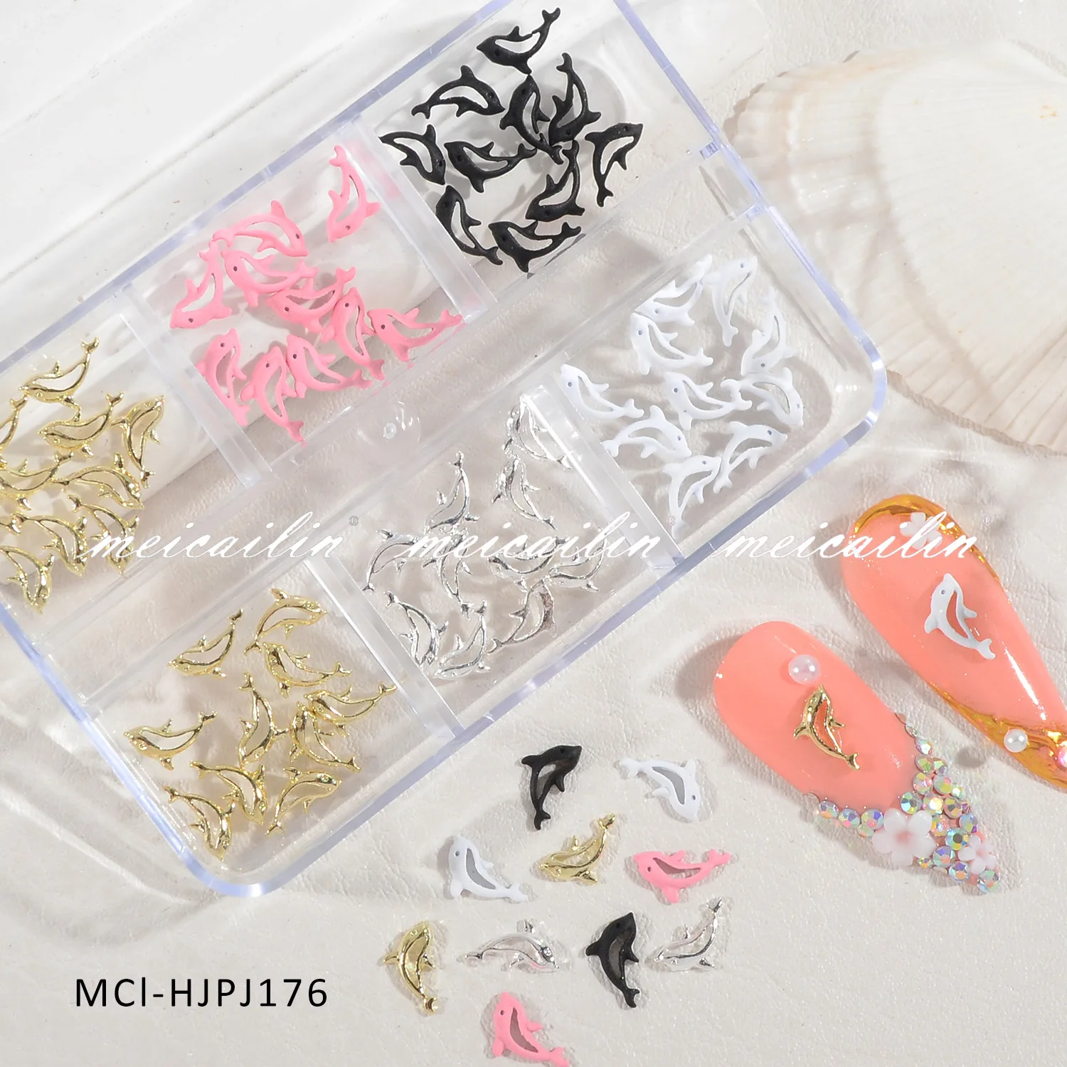 Marine Life Alloy 3D Dolphin Nail Art Decorations for Nail Art Design Colorful Mixed Nail Art Accessories for DIY