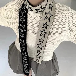 Bufanda de Cachemira de estrella, bufanda larga estrecha de punto Vintage para mujer, silenciador de dos colores, calentador de cuello, accesorios para niña Y2k para las cuatro estaciones