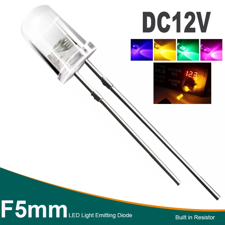 DC12V LED Diode Round 5mm Diode Emitting Bulb Modules Super Bright Water Clear Green Red White Yellow Blue for Flashlight DIY