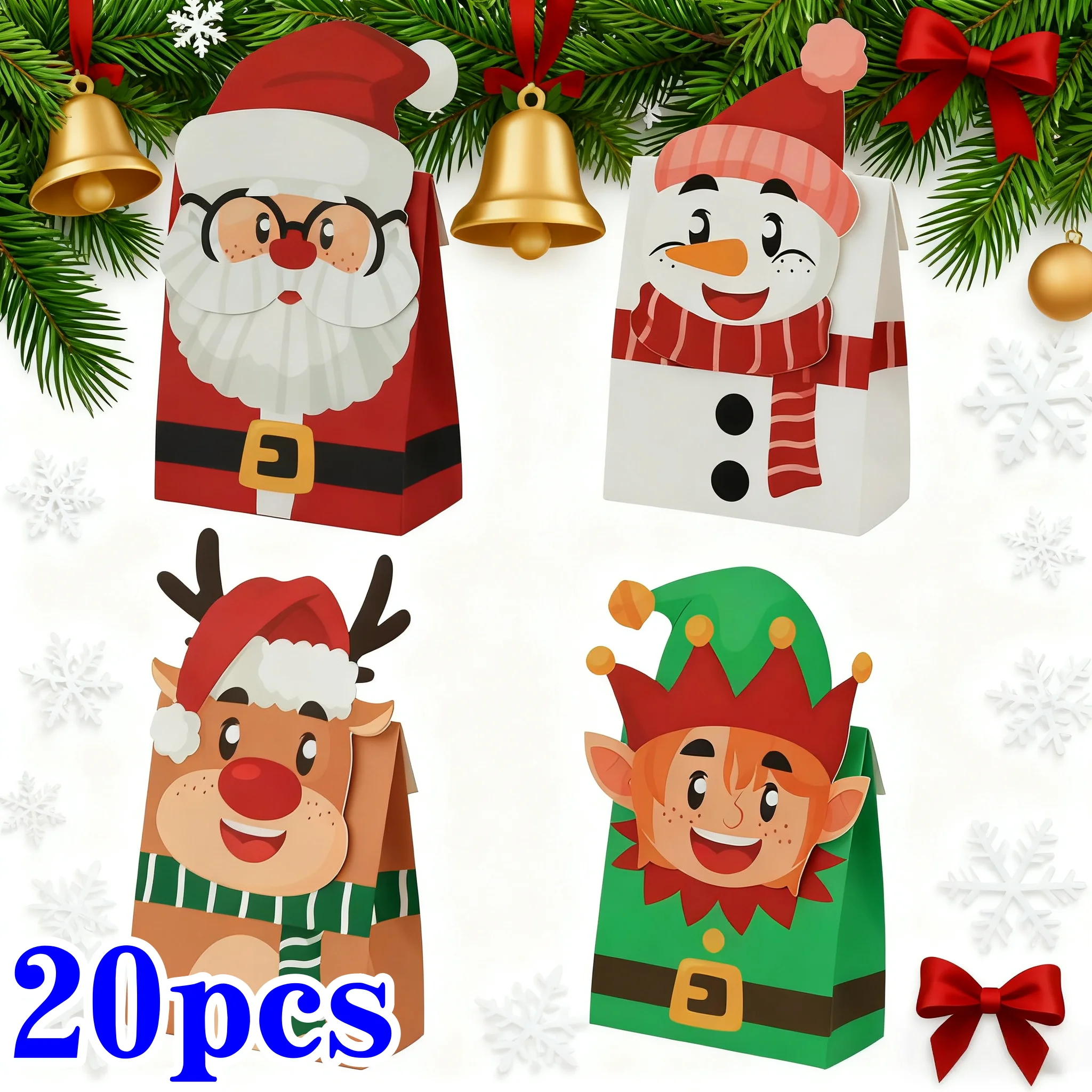 10/20pcs Christmas Candy Box Santa Claus Snowman Christmas Tree Christmas Pocket Box Gift Candy Packaging Paper Box