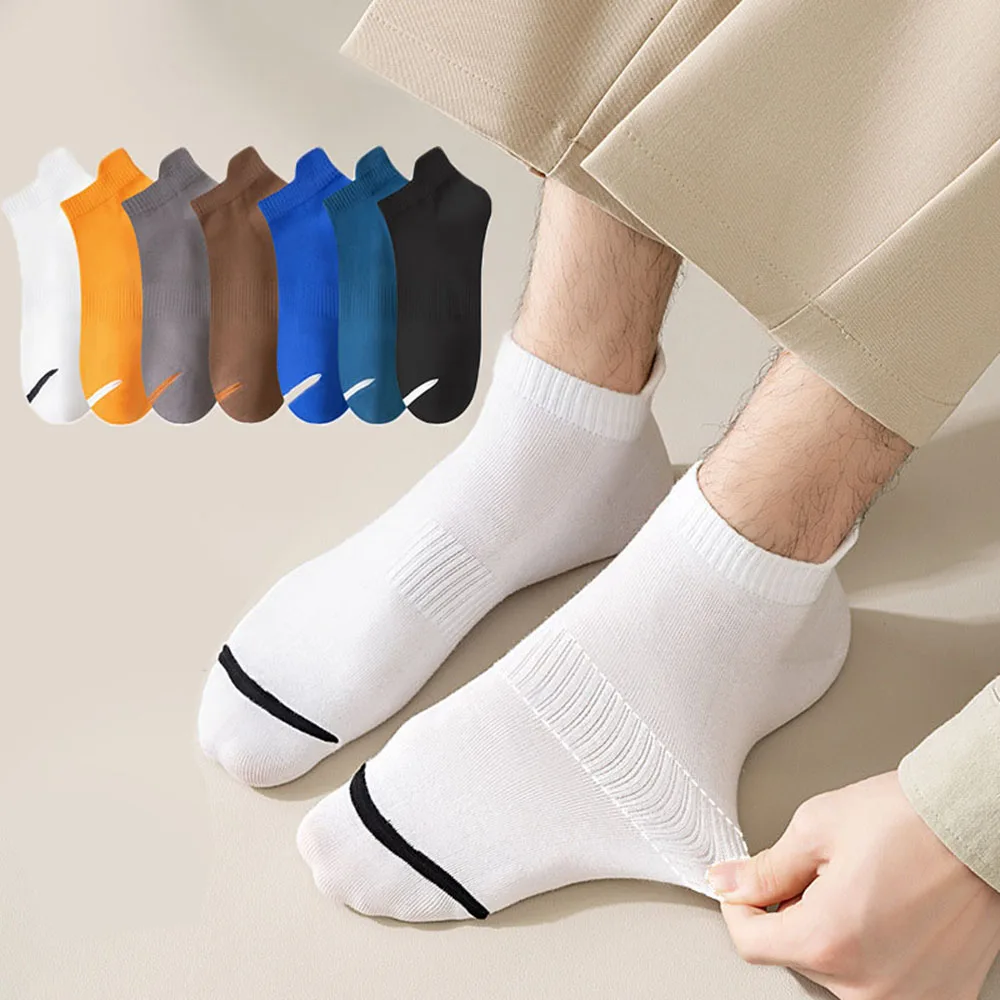 Men Train Liner Ankle Socks Breathable Anti Slip Boat Socks Elastic Sports Casual Invisible Cotton Stockings Sweating Absorbent