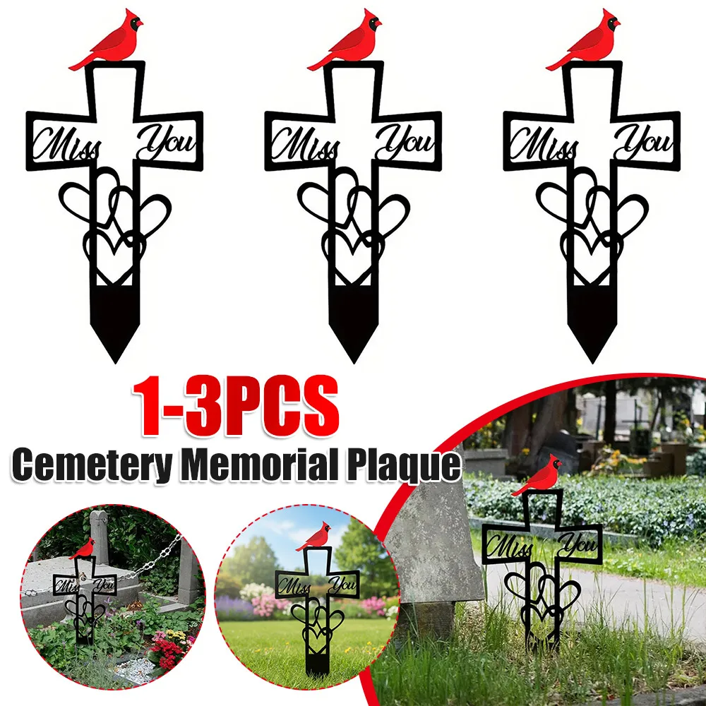 

Metal Memorial Ground Stake for Remembrance Red Bird Markers Cross Sign Weatherproof for Garden Outdoor Sympathy Gifts