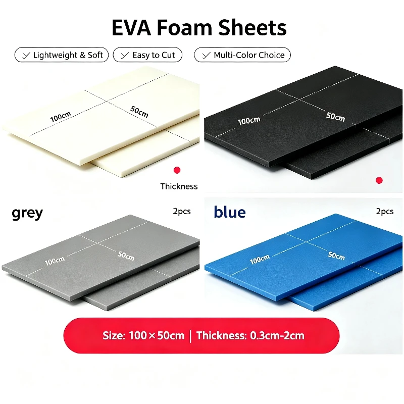 2pcs 100x50cm EVA Foam Sheets Sound-Absorbing Foam Craft EVA Board Handmade Model Making Rubber Materia Thickness 0.3/0.5/1cm