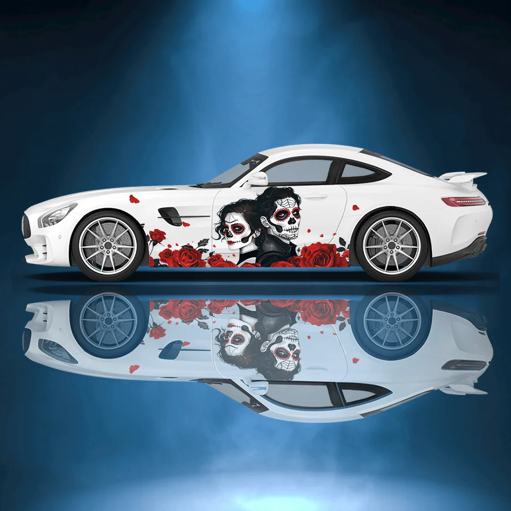 

Couple Skull Makeup Car Vinyl Wraps Decal Self-adhesive PVC Sticker Suitable for Trucks SUV Decoration Auto Accessories Gift