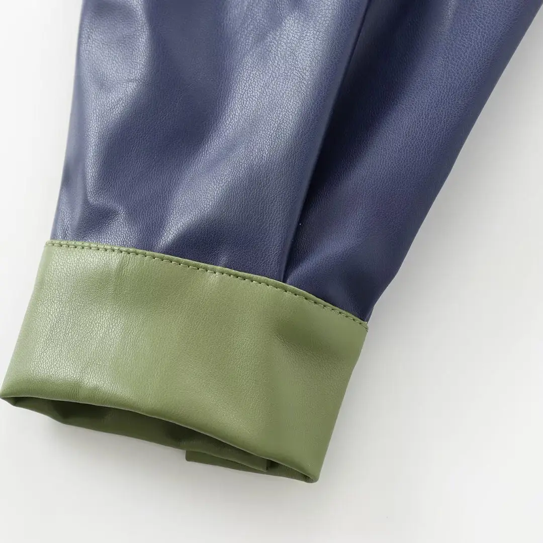 JNLEAOG Faionable PU Leder Jaet frauen Herbst Neue Sle Patchwork Design Sensation Wind Damen ort Mantel