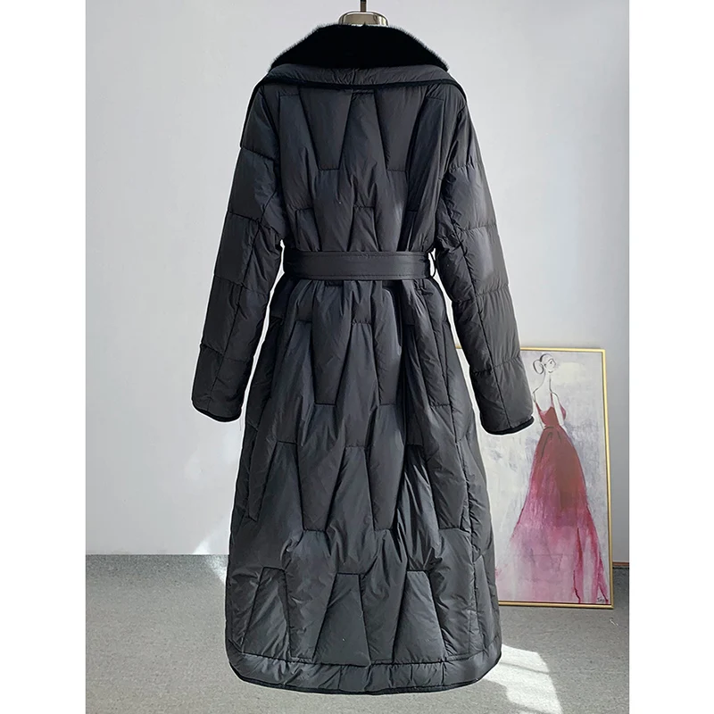 2023 New Winter Women Coat Long Goose Down Jacket With Real Natural Mink Fur Collar Thick Warm Luxury Outwear New Female Coat