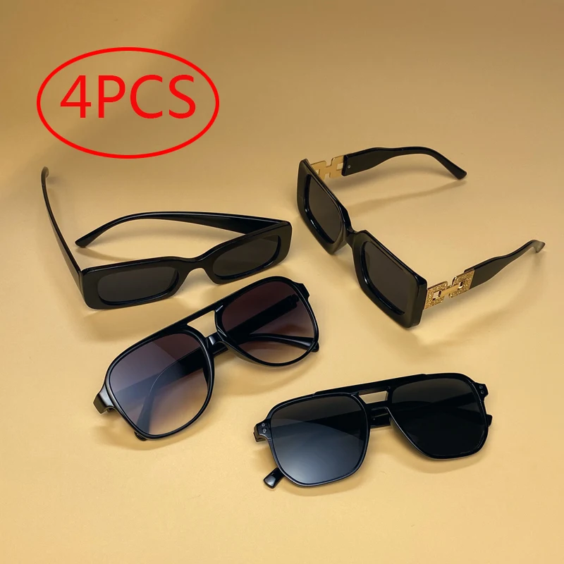 

4pcs Black Combination Glasses Hot Girl Street Photo Sunglasses Classic retro premium sense frame